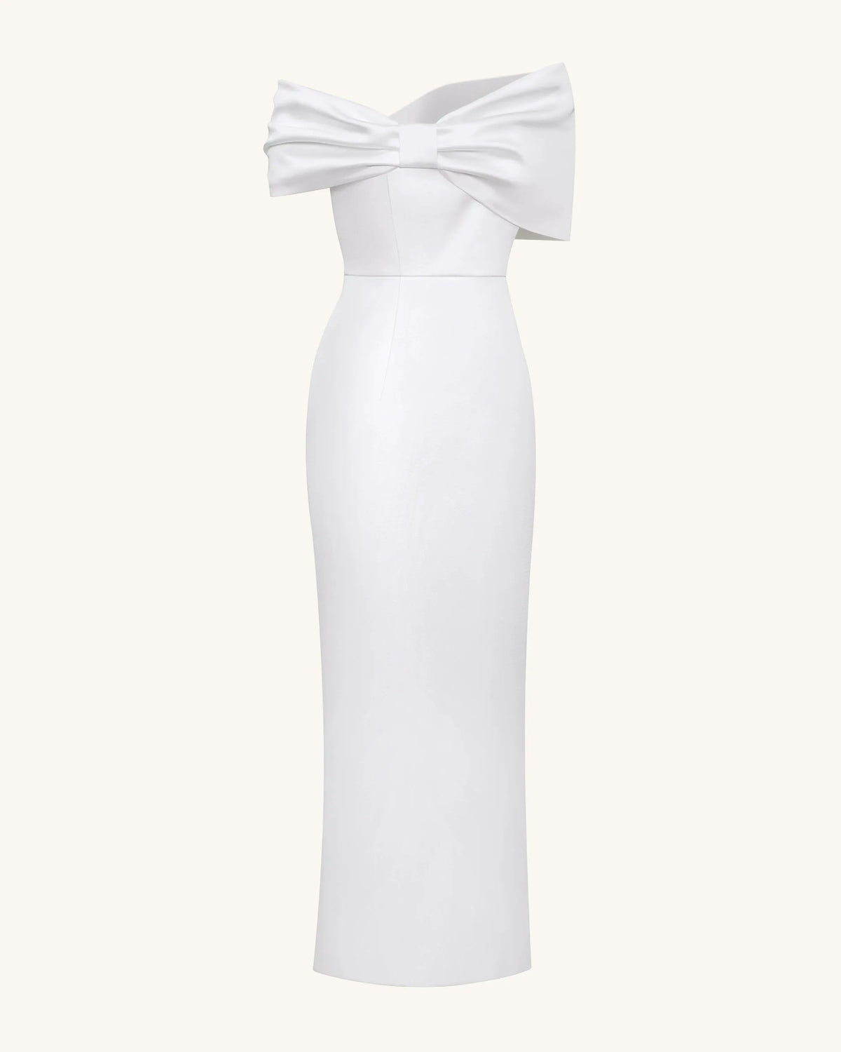 Satin Asymmetric Bow Maxi Dress - White