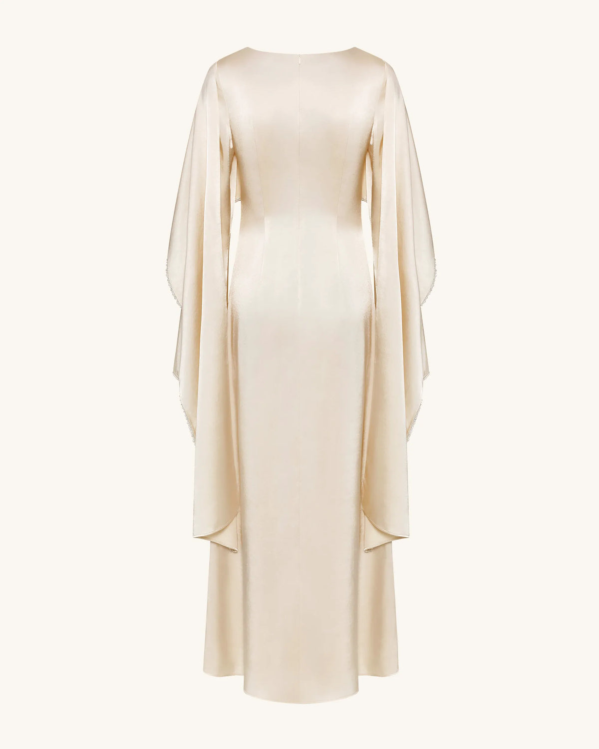 198Pearl-Trimmed Cape Sleeve Boat Neck Maxi Gown-Cream
