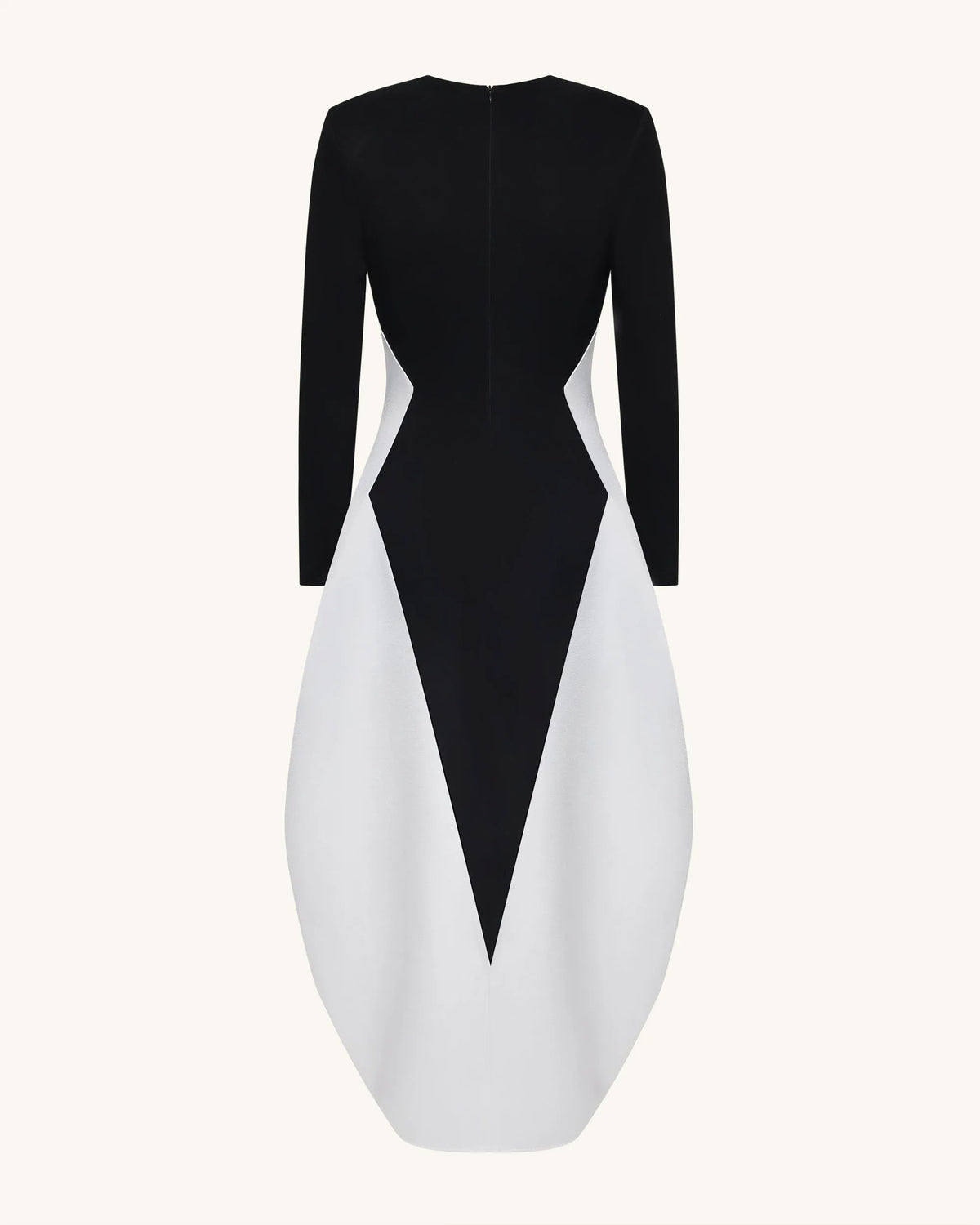 Monochrome Paneled Plunging V-Neck Long-Sleeve Maxi Dress - Black