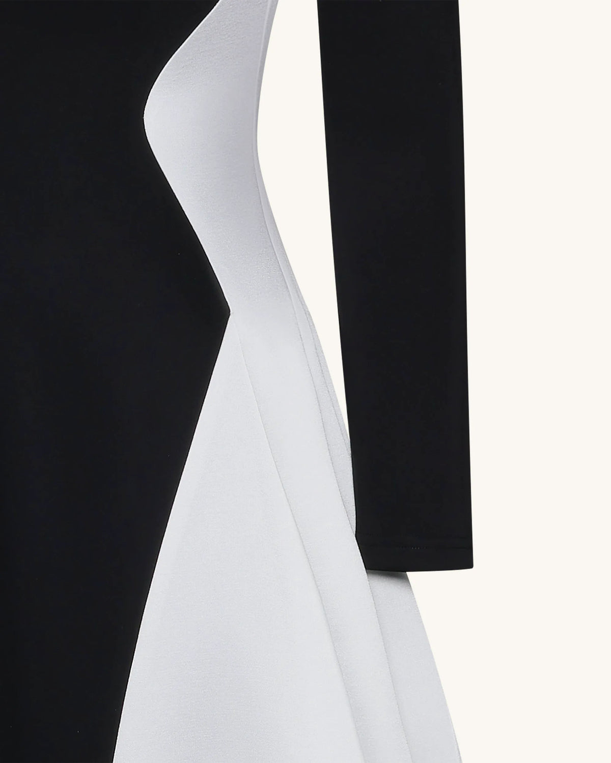 Monochrome Paneled Plunging V-Neck Long-Sleeve Maxi Dress - Black