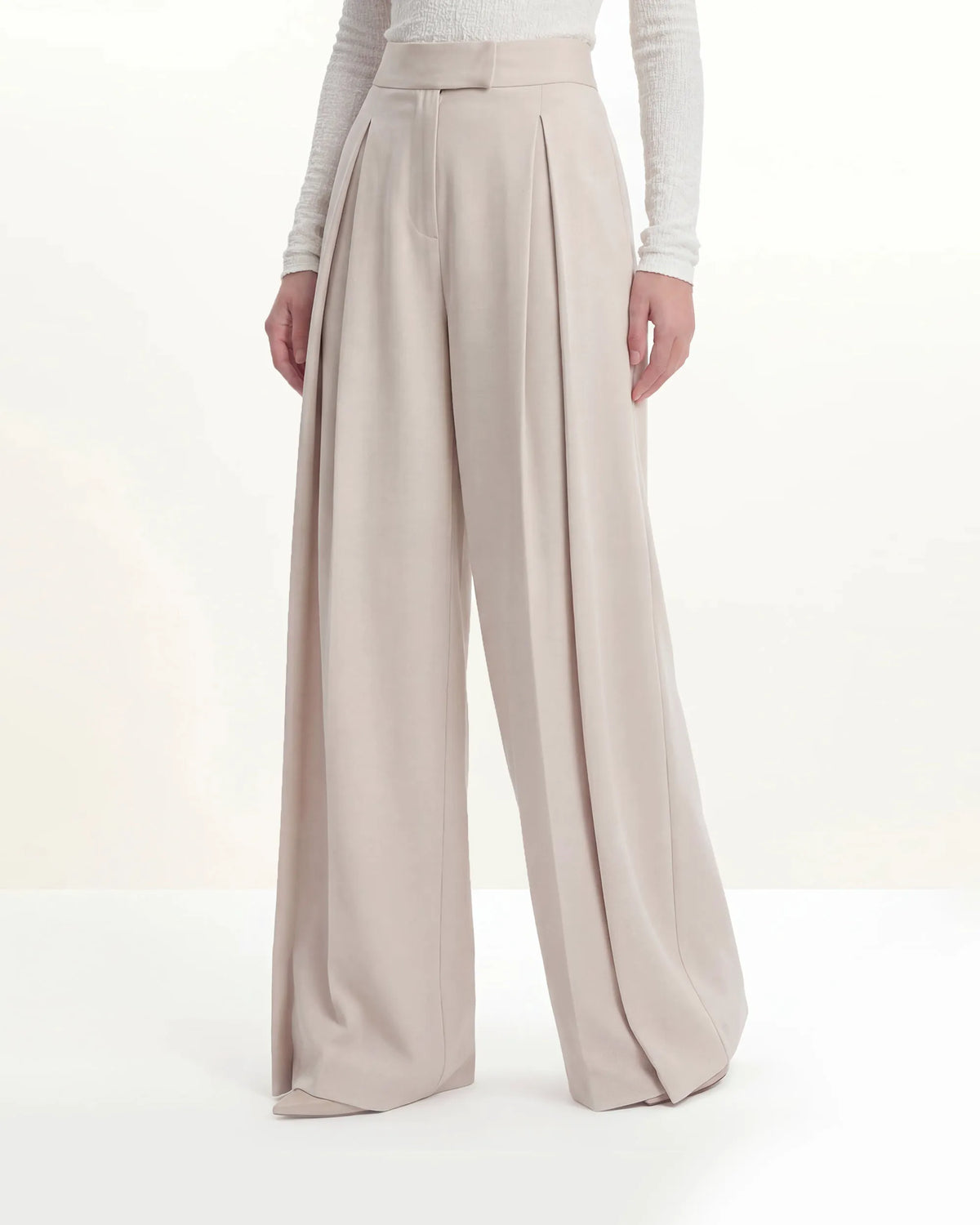 Pleated Wide-Leg Trousers - Beige
