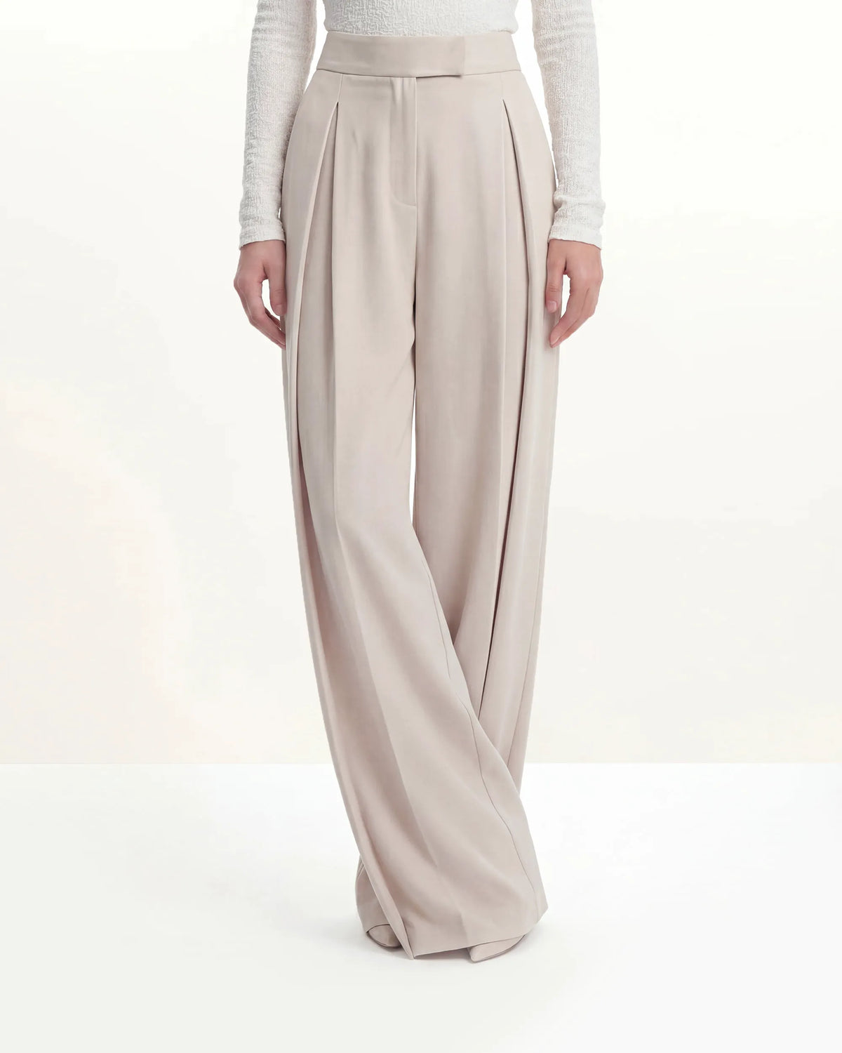 Pleated Wide-Leg Trousers - Beige
