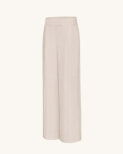Pleated Wide-Leg Trousers - Beige