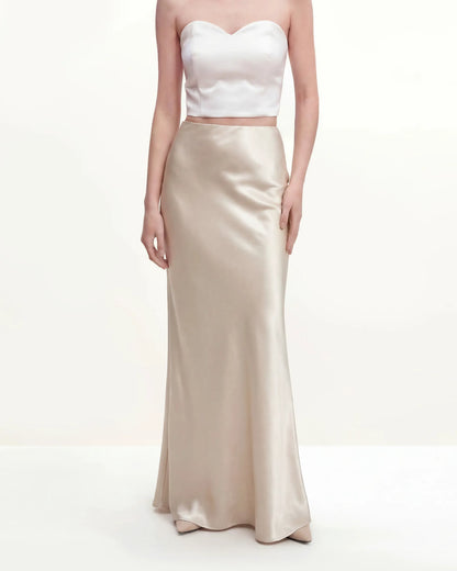 Satin-Feel Draped Maxi Skirt - Cream