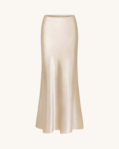 Satin-Feel Draped Maxi Skirt - Cream