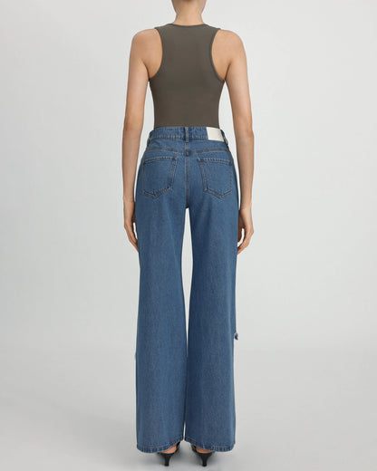 Sophia Embellished Heart Cut-Out Denim Jeans - Medium Blue