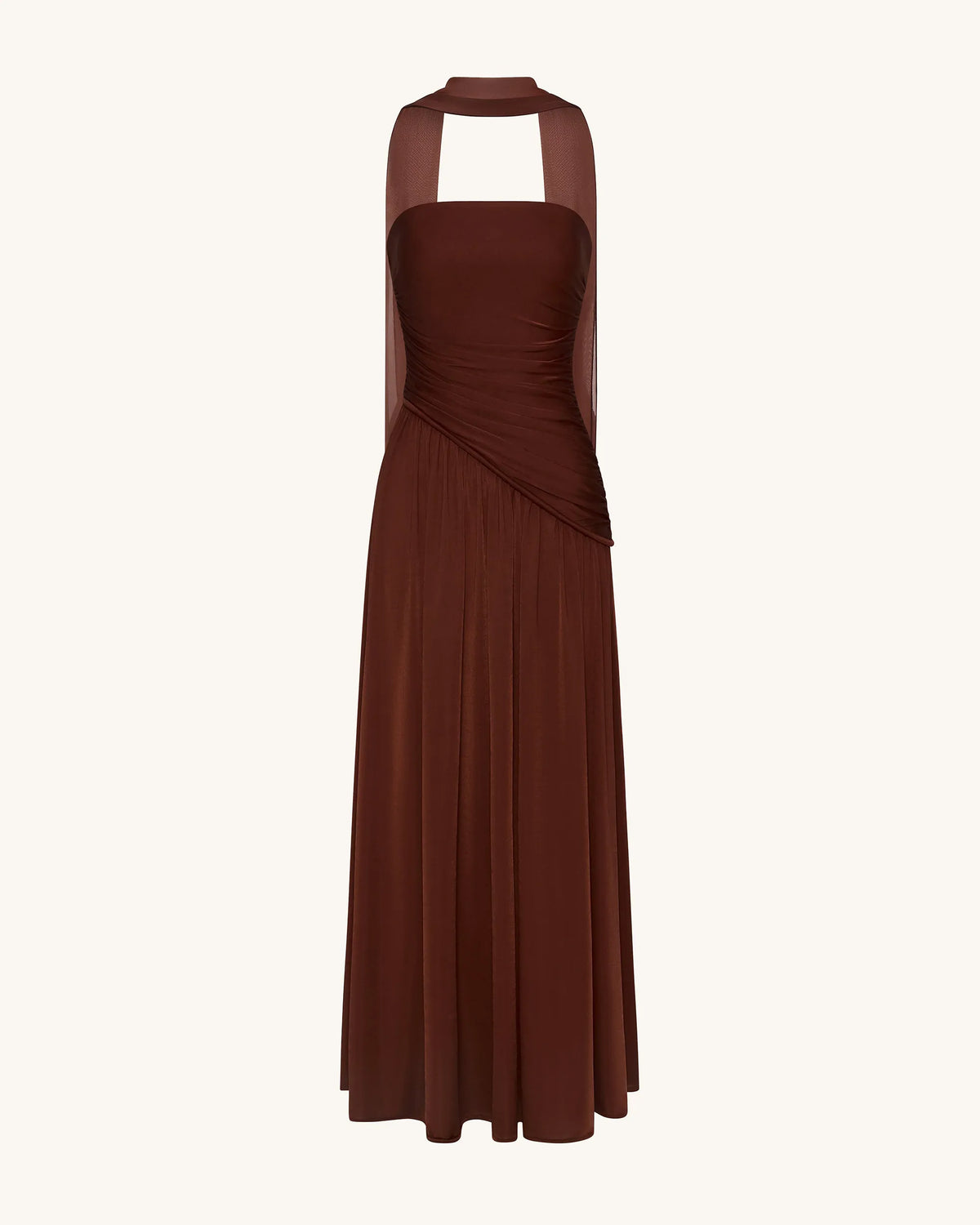 Ruched Panel Strapless Maxi Dress - Brown