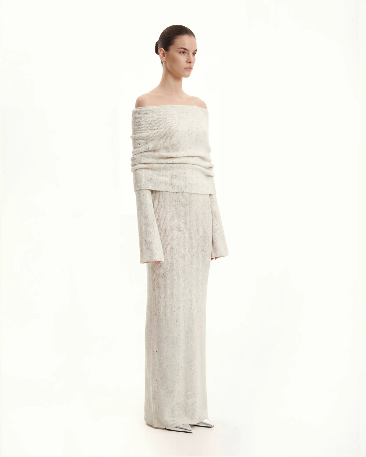 Knit Off-Shoulder Maxi Dress - Cream