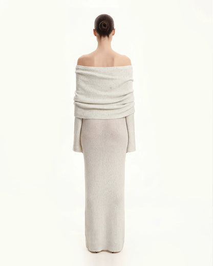 Knit Off-Shoulder Maxi Dress - Cream