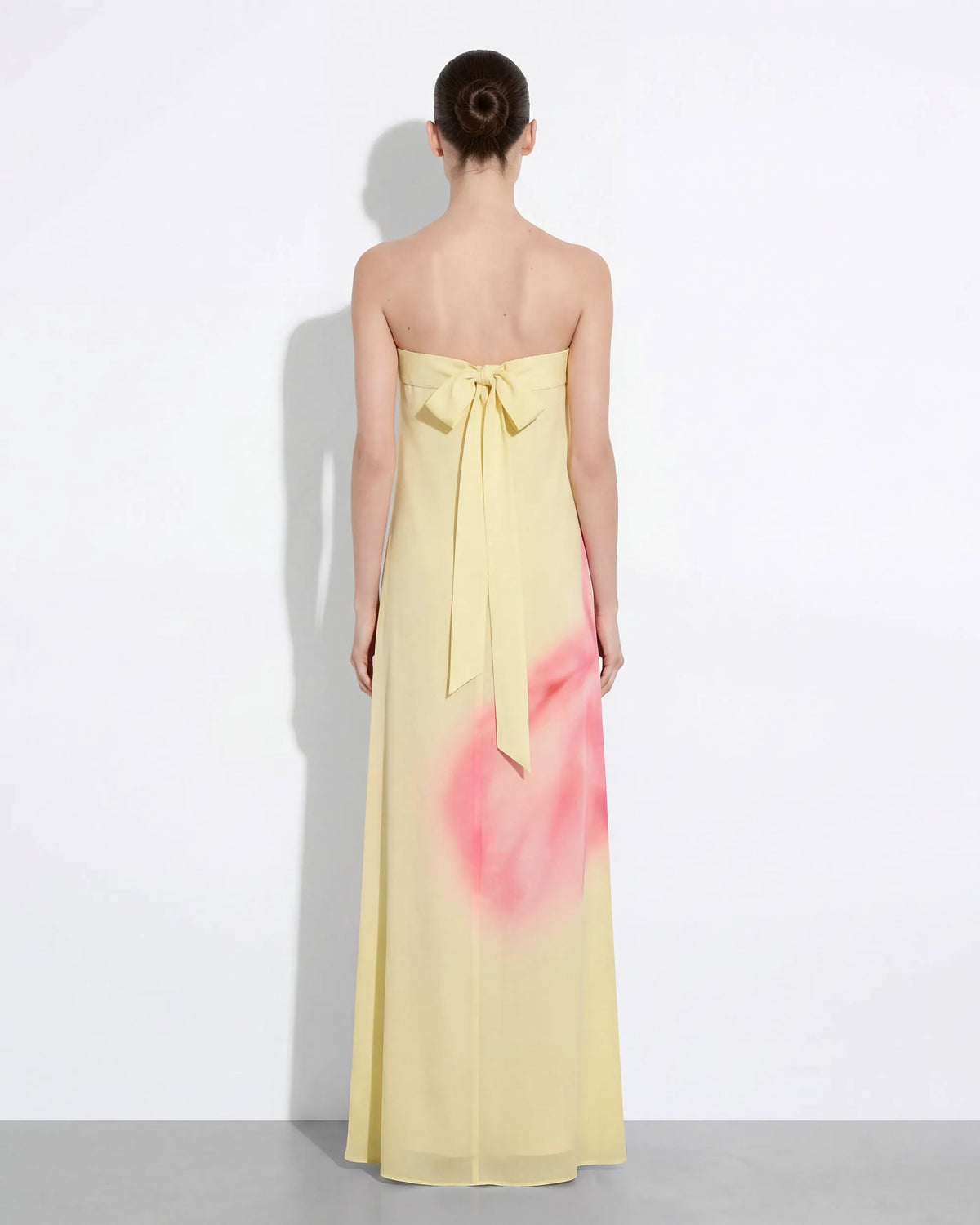 Watercolor Floral Print Strapless Maxi Dress - Yellow