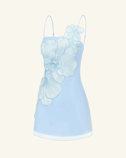 Orchid Appliqué Mini Dress - Blue