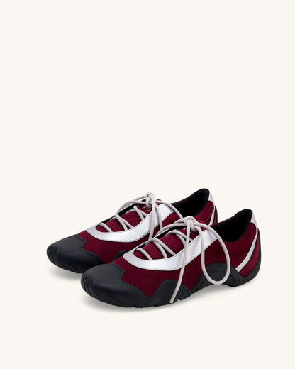 Caitlin Faux Suede Lace-up Ballerina Sneakers - Burgundy & Light Grey
