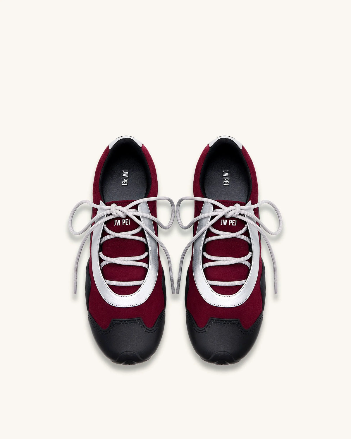 Caitlin Faux Suede Lace-up Ballerina Sneakers - Burgundy & Light Grey