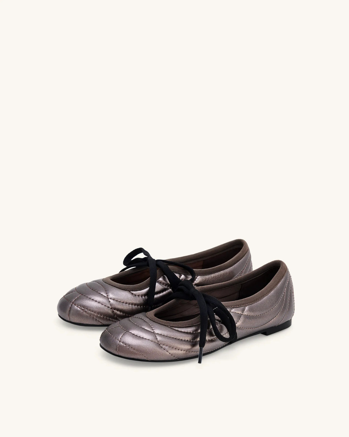 Erika Topstitching Lace-up Ballet Flats - Dark Brown