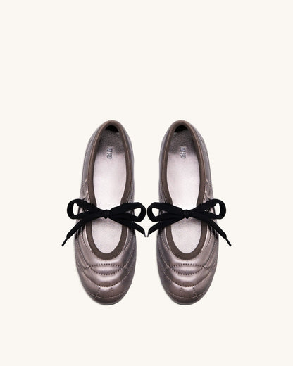 Erika Topstitching Lace-up Ballet Flats - Dark Brown
