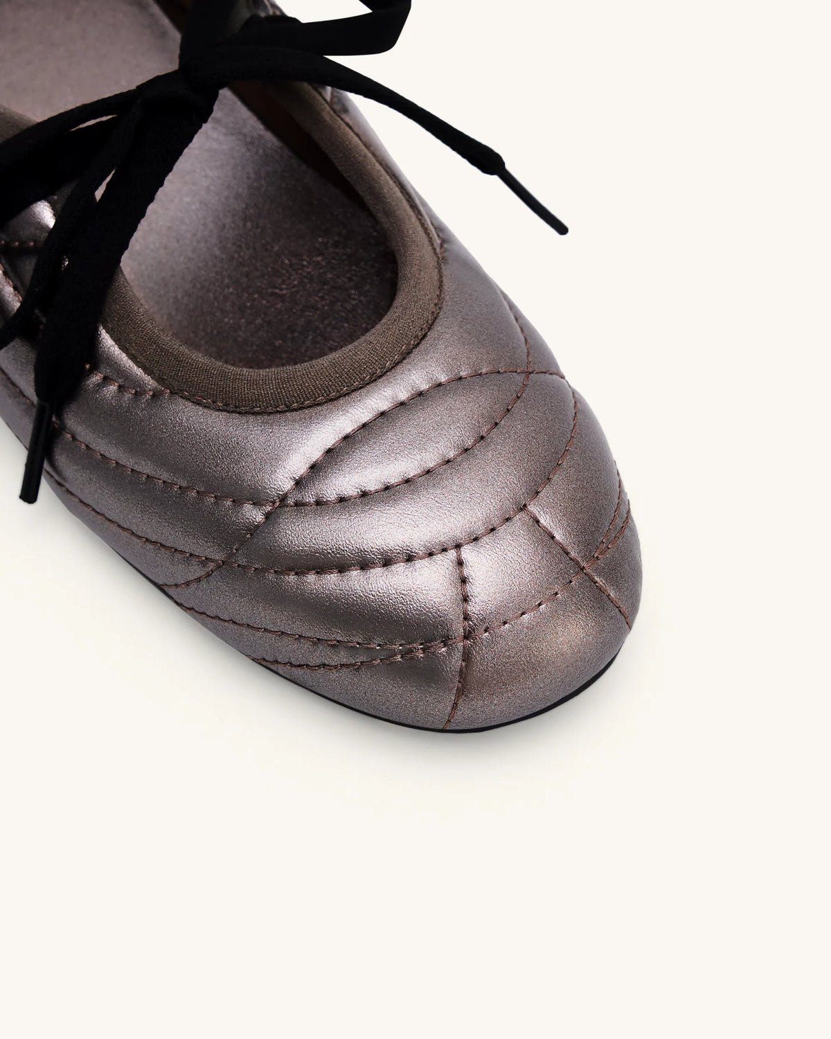 Erika Topstitching Lace-up Ballet Flats - Dark Brown