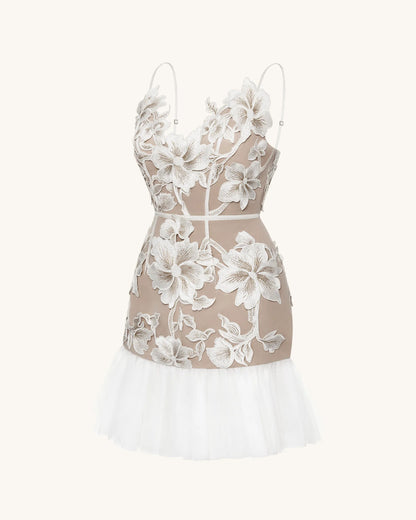 Floral Sling Mini Dress - White