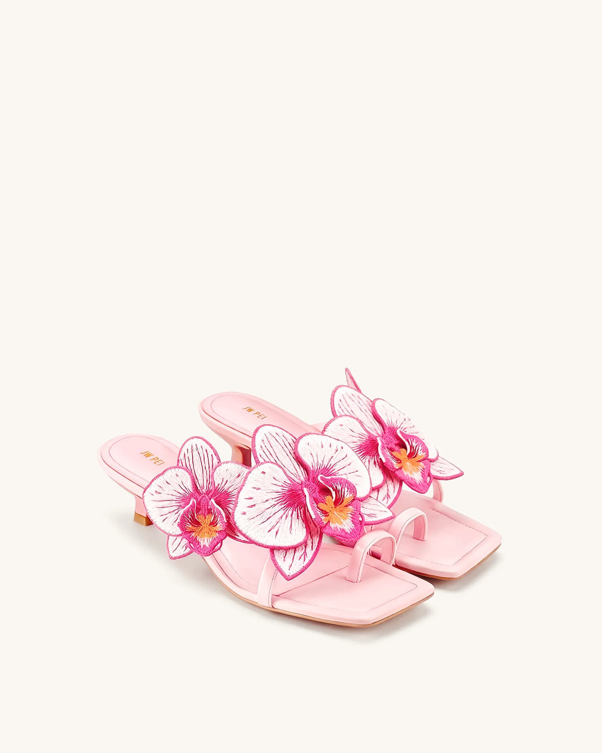 Serena Orchid Embroidered Toe Ring Heeled Sandals - Baby Pink