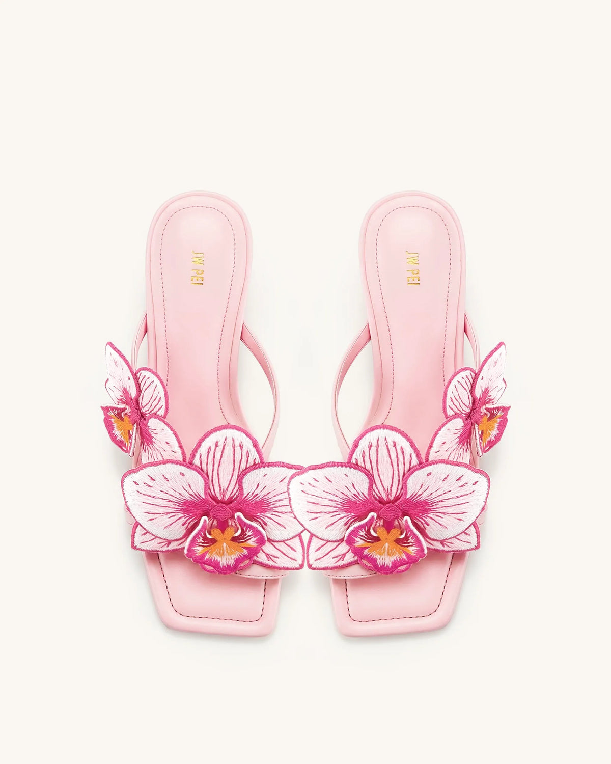 Serena Orchid Embroidered Toe Ring Heeled Sandals - Baby Pink