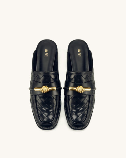 Elowen Woven Horsebit Mule Loafers - Black