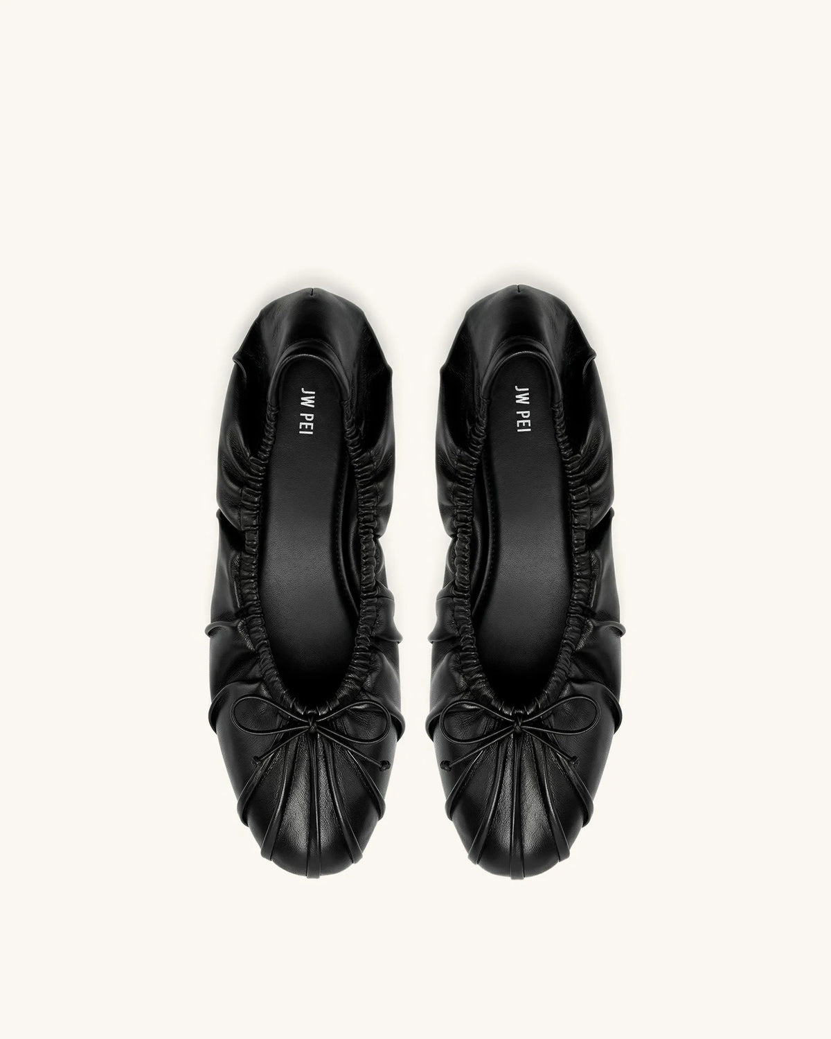 Solenne Ruched Drawstring Ballet Flats - Black