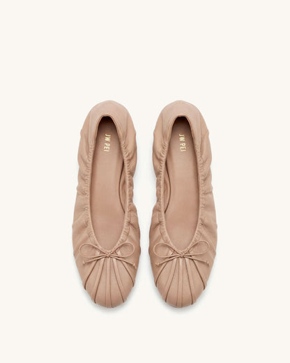 Solenne Ruched Drawstring Ballet Flats - Khaki