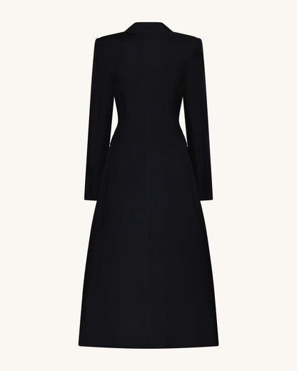 Structured Peak-Lapel Cutaway Maxi Blazer - Black
