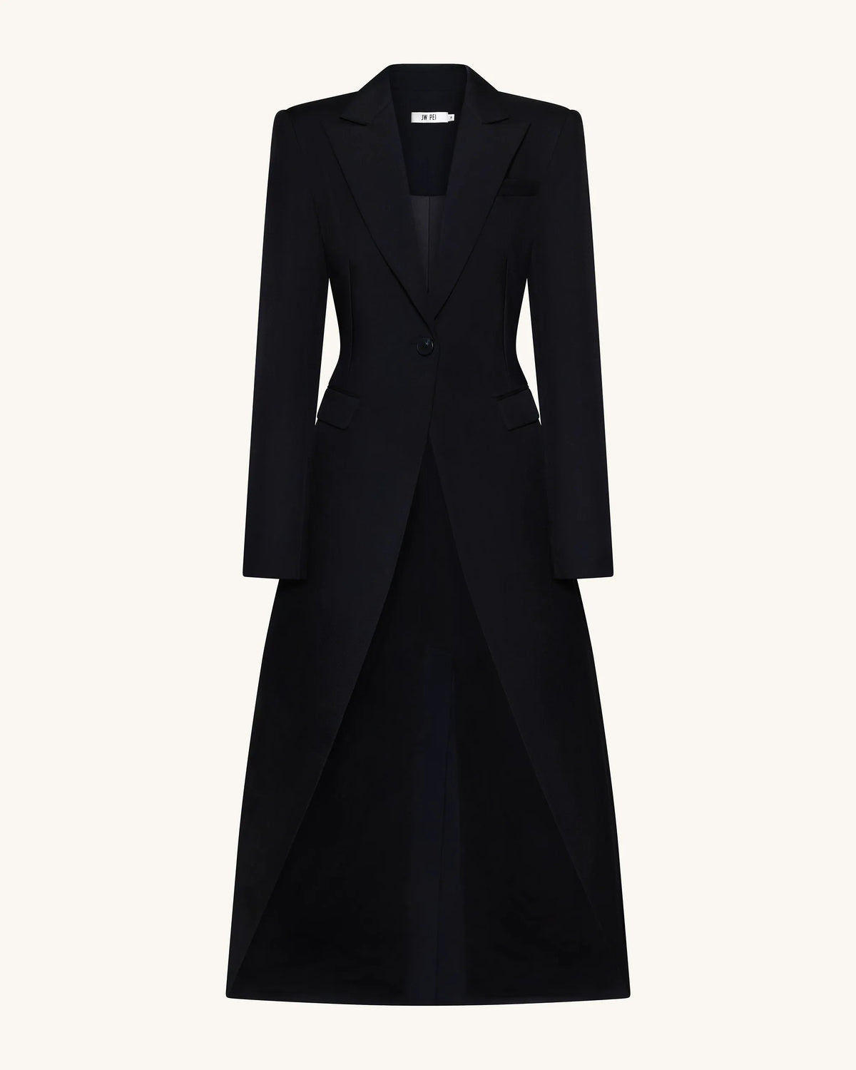 Structured Peak-Lapel Cutaway Maxi Blazer - Black
