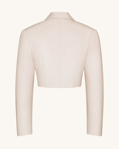 Structured Power-Shoulder Cropped Blazer - Beige