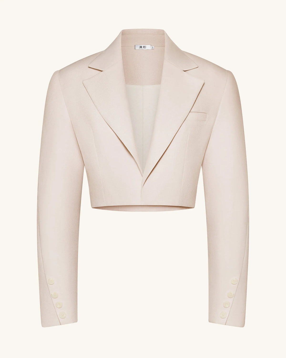 Structured Power-Shoulder Cropped Blazer - Beige