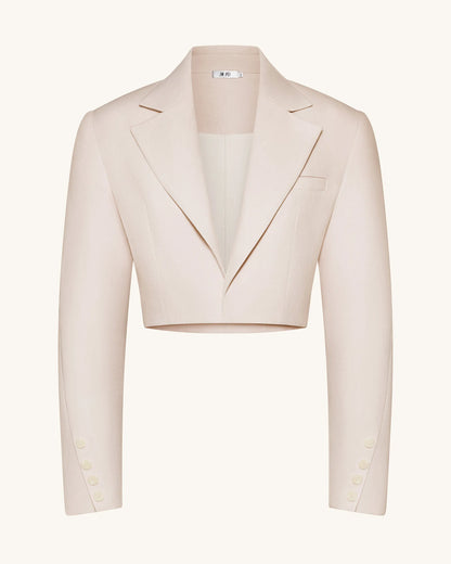 Structured Power-Shoulder Cropped Blazer - Beige