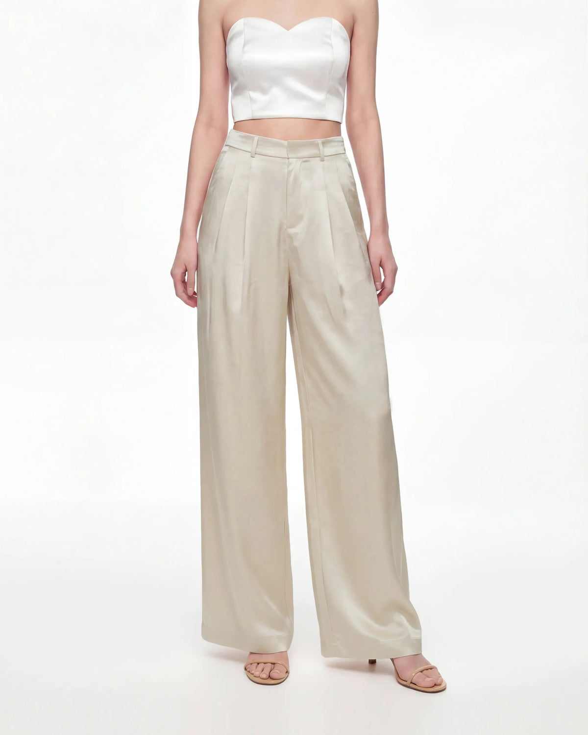 Satin Wide-Leg Trousers - Cream