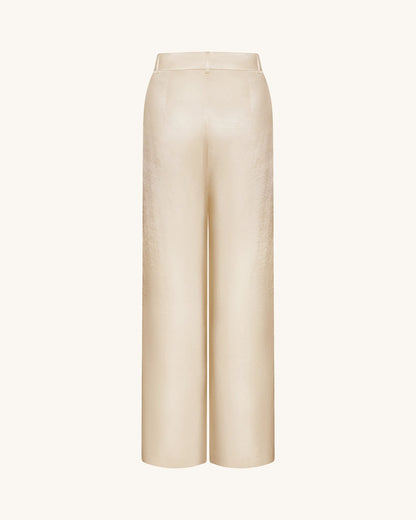 Satin Wide-Leg Trousers - Cream
