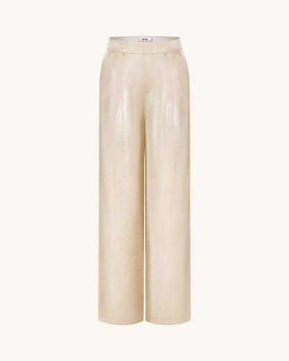 Satin Wide-Leg Trousers - Cream