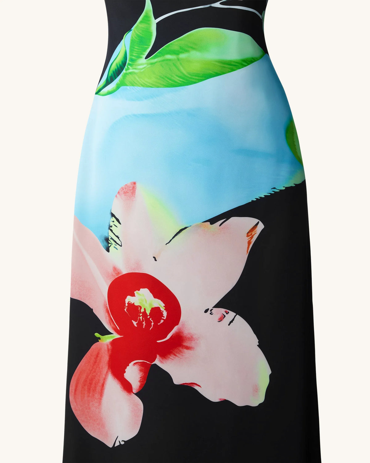Floral Satin Halter Dress - Multicolor Black