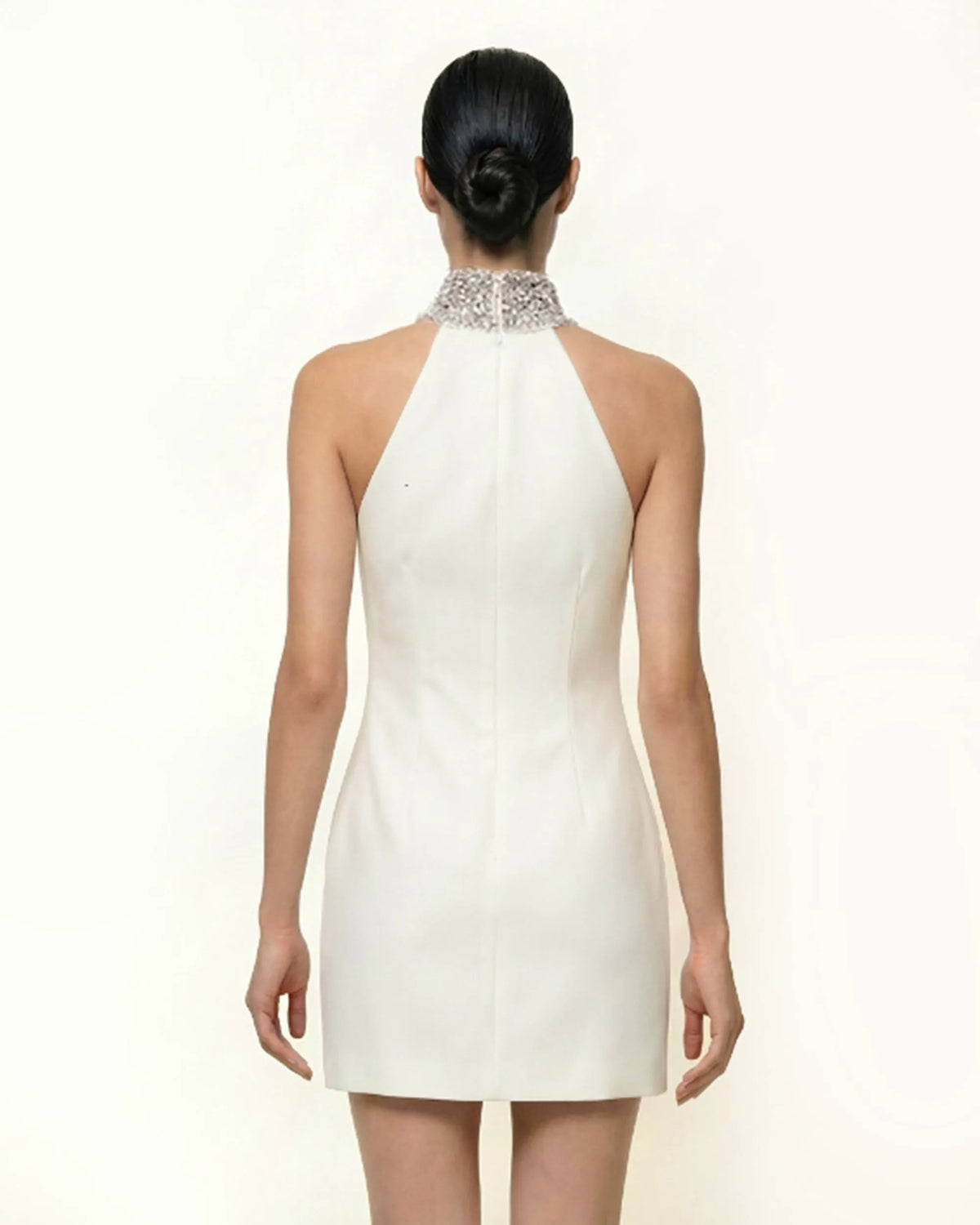 Jeweled Halter Iris Motif Dress - White