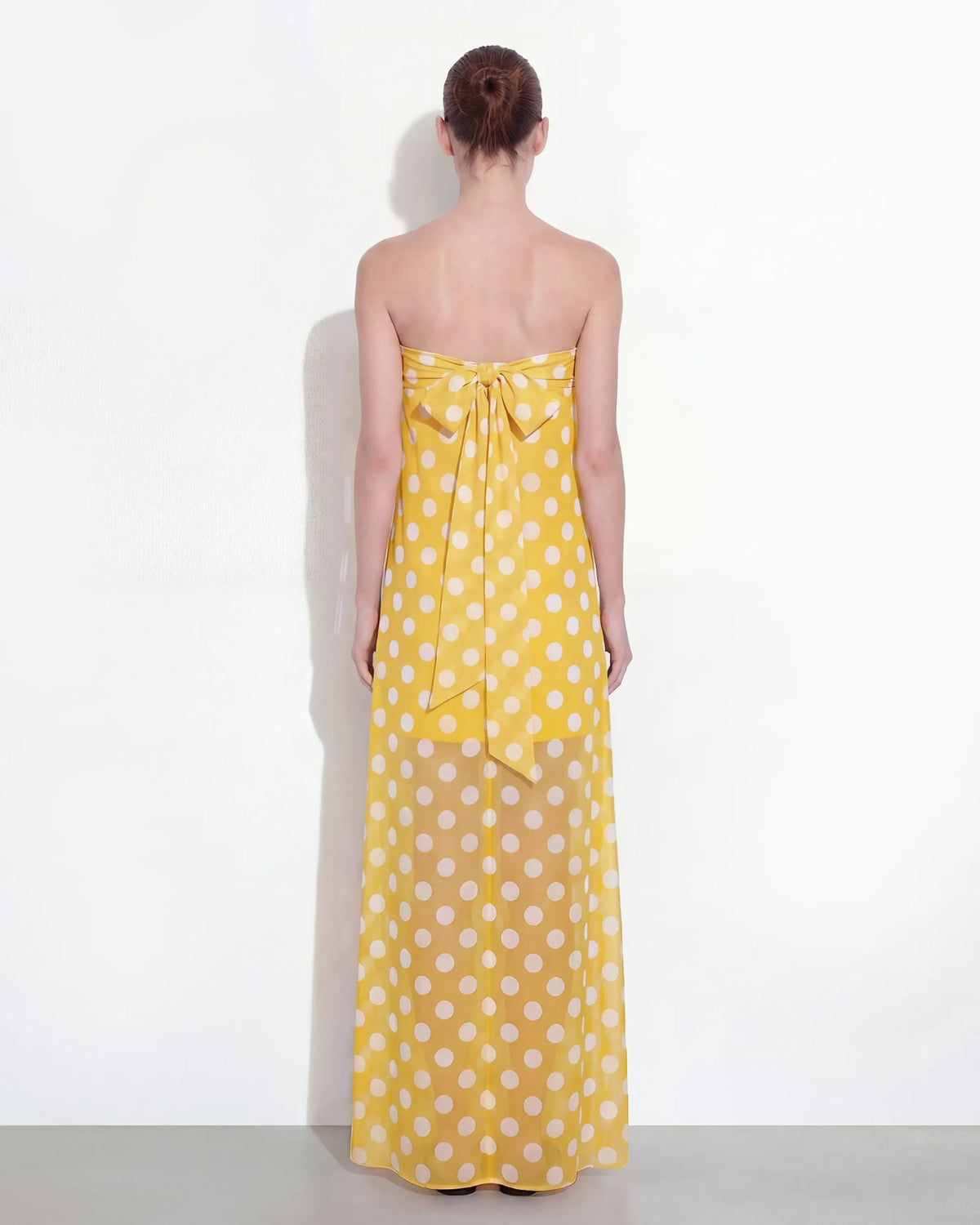 Polka-Dot Strapless Maxi Dress - Yellow