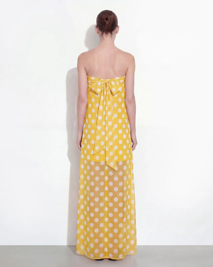 Polka-Dot Strapless Maxi Dress - Yellow