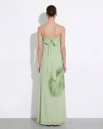 Watercolor Floral Print Strapless Maxi Dress - Green