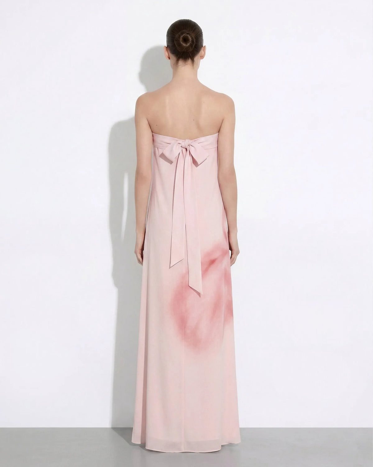 Watercolor Floral Print Strapless Maxi Dress - Pink