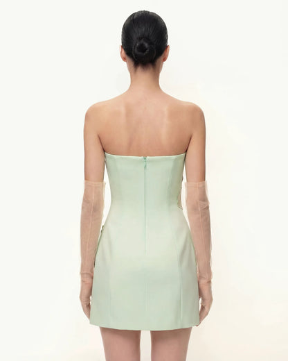 Iris Floral Print Strapless Dress - Green