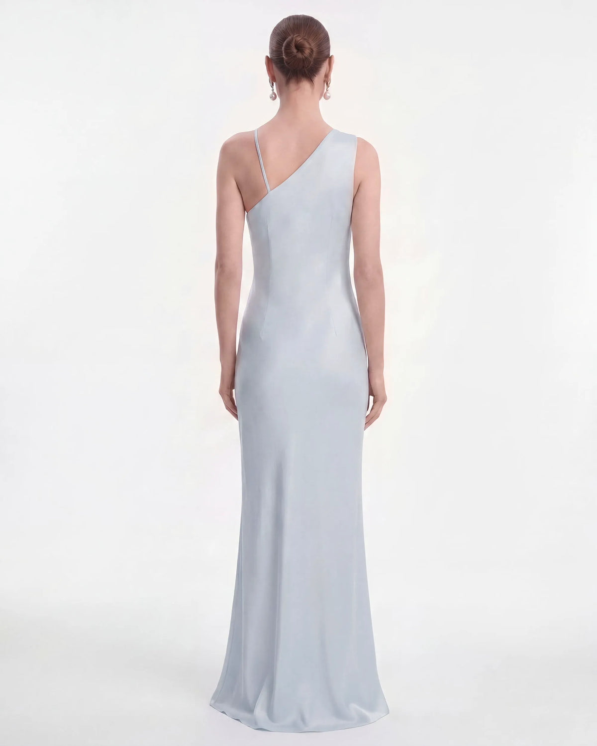 Floral Appliqué One Shoulder Maxi Dress - Light Blue