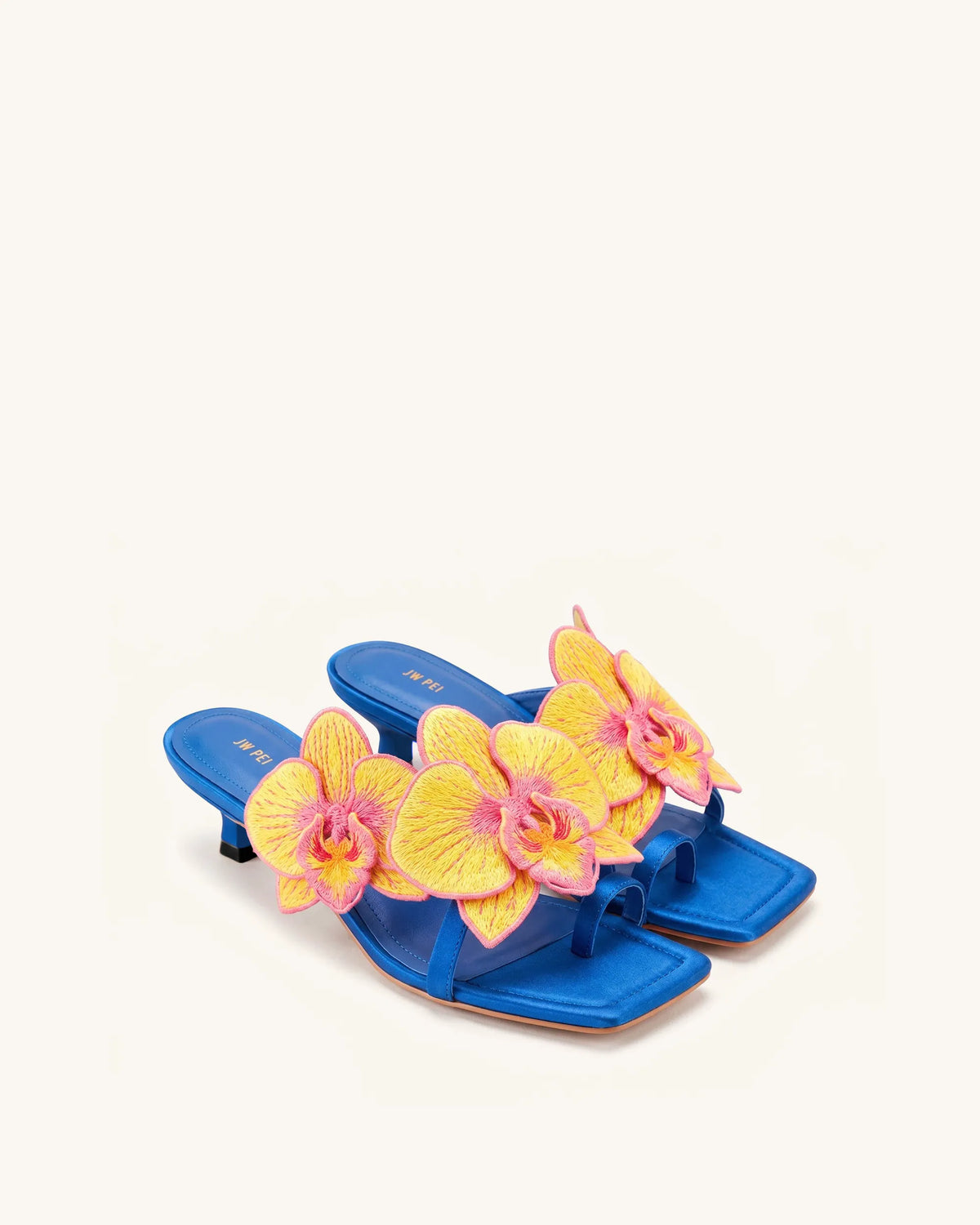 Serena Orchid Embroidered Toe Ring Heeled Sandals - Royal Blue