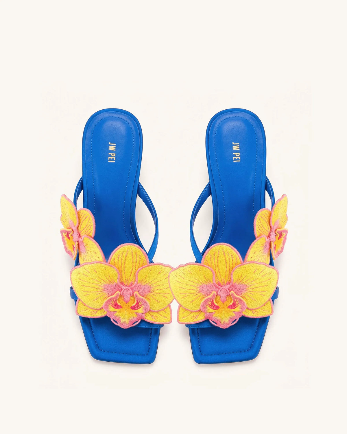 Serena Orchid Embroidered Toe Ring Heeled Sandals - Royal Blue