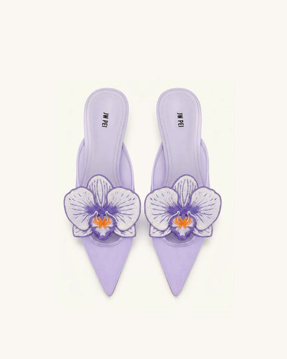 Helena Embroidery Decoration Pierced Mules - Purple