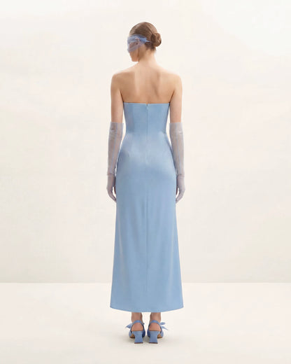 Floral Embroidered Long Dress - Blue