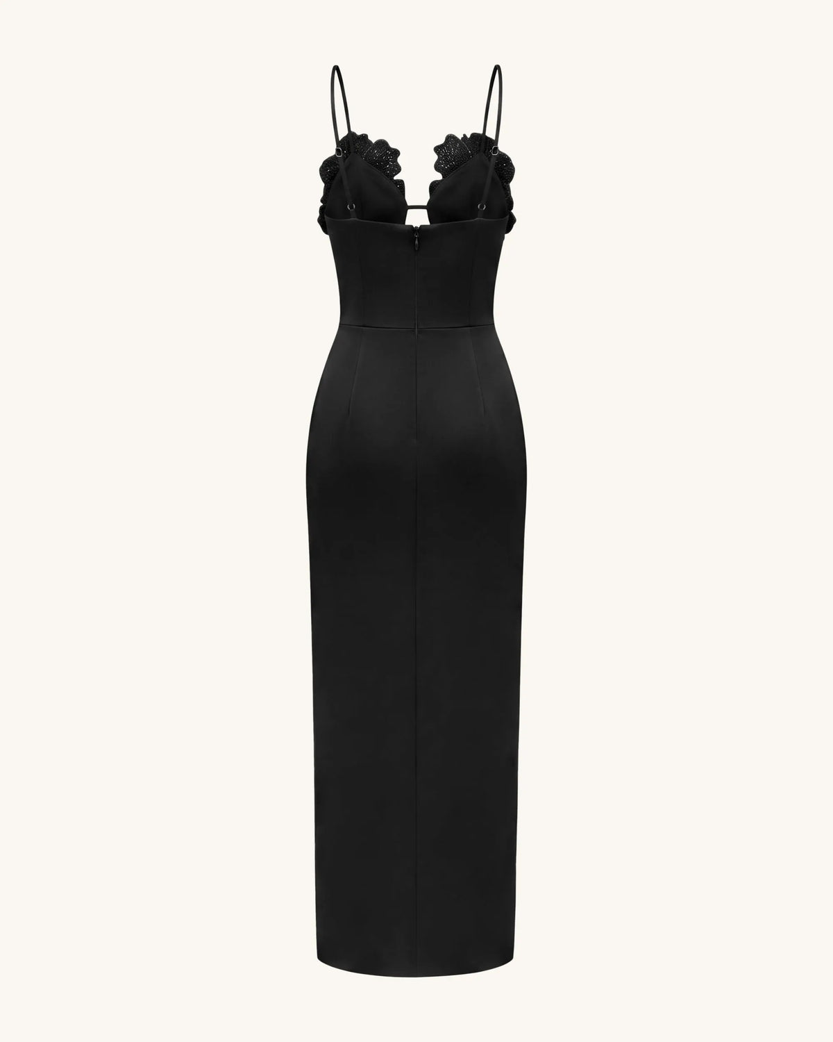 3D Floral Strappy Maxi Dress - Black