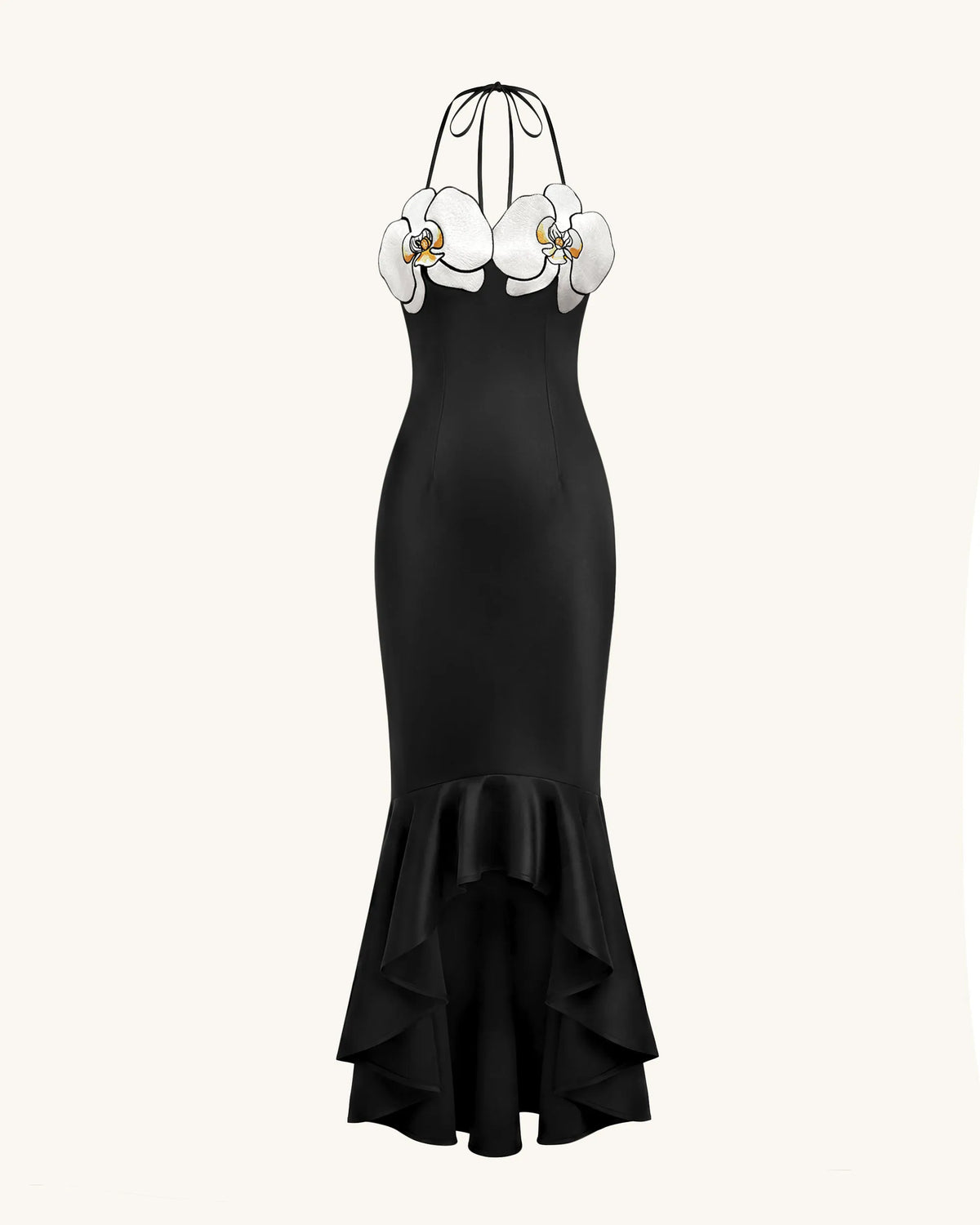 Orchid Embroidered High-Low Midi Dress - Black