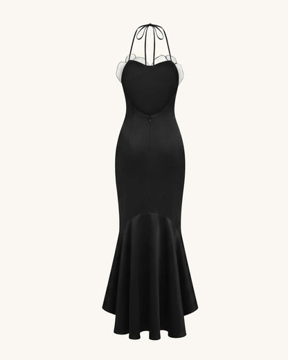 Orchid Embroidered High-Low Midi Dress - Black