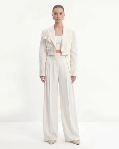 Floral Appliqué Cropped Blazer - White